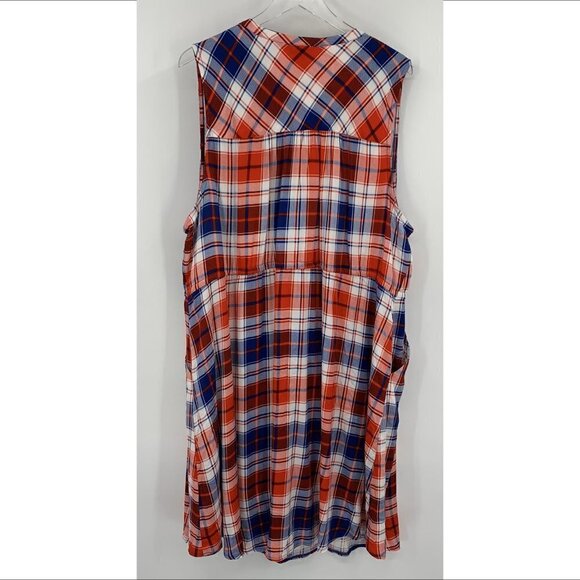 Torrid Challis mini Zip-Front Shirt Dress navy blue red white check plaid 4X 26 - Picture 4 of 5